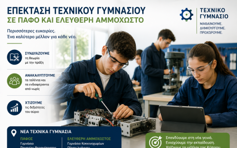 Το Τεχνικό Γυμνάσιο, επεκτείνεται στην Πάφο και Ελεύθερη Αμμόχωστο