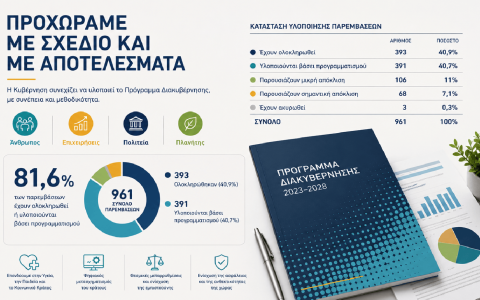 81,6% των παρεμβάσεων του Προγράμματος Διακυβέρνησης έχουν ολοκληρωθεί ή υλοποιούνται βάσει προγραμματισμού